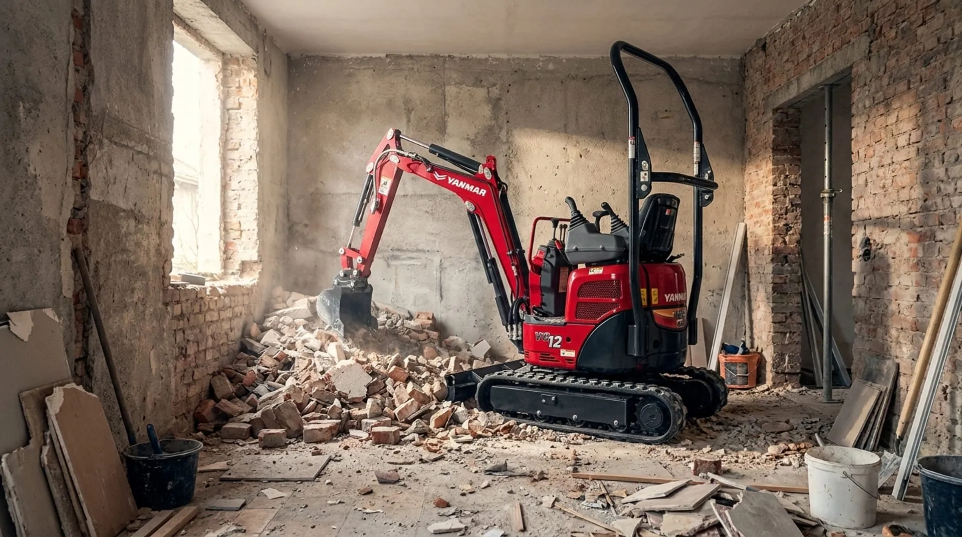 Miniexcavadora Yanmar ViO12 en Chile trabajando en una remodelación interior