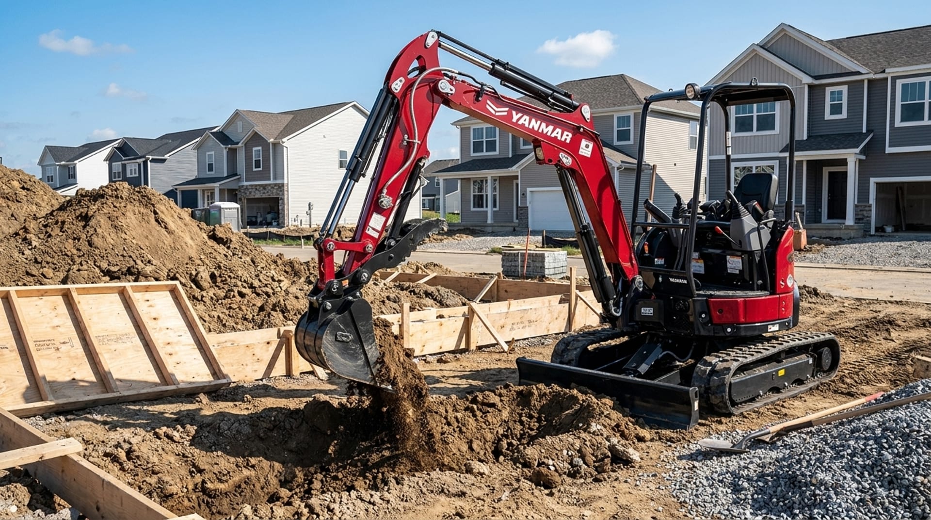 Miniexcavadora Yanmar ViO25 excavando una fundación en obra
