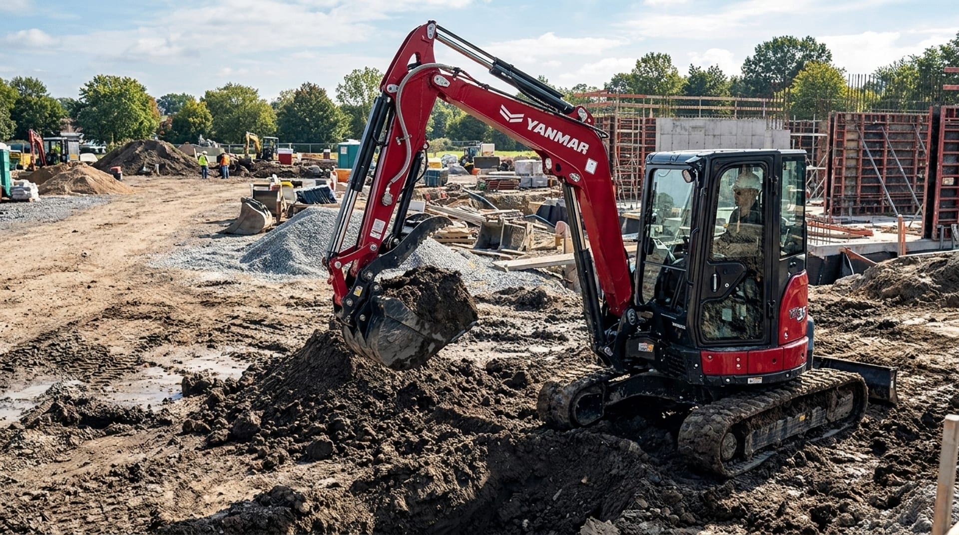 Miniexcavadora Yanmar ViO35 trabajando en una obra activa